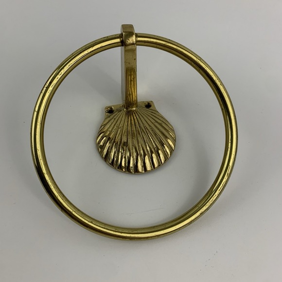 Brass Shell Clam Towel Ring Holder Wall Mount Bathroom Hanger Mod - Picture 9 of 16